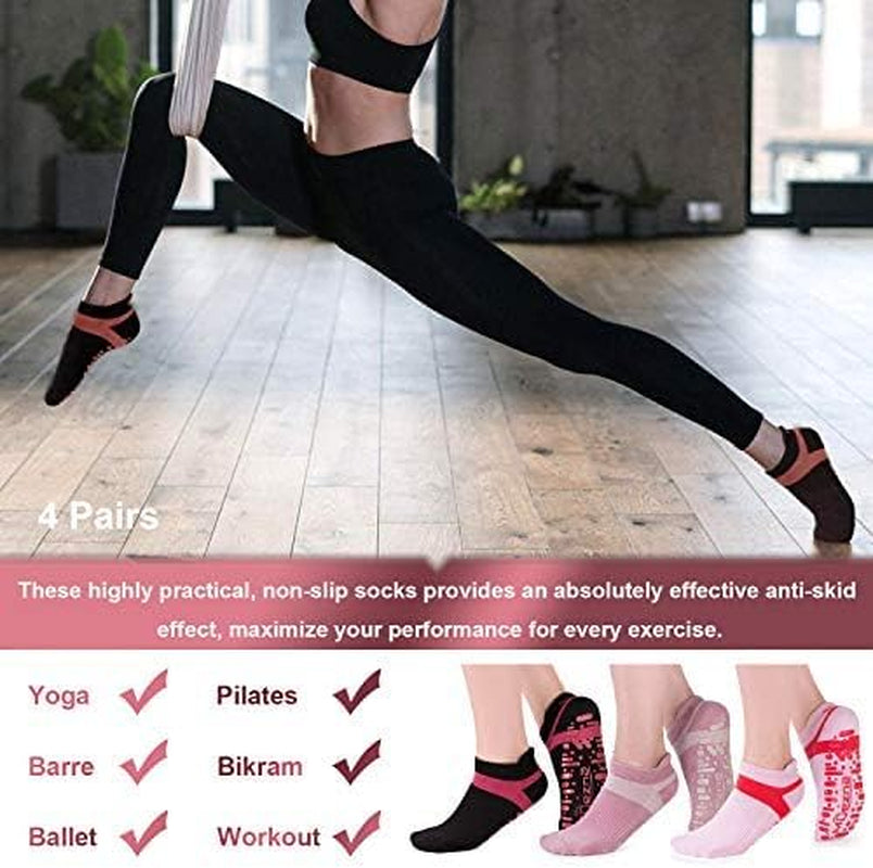 Women's Non-Slip Yoga Socks with Grips for Pilates, Barre, and Hospital Use, Sizes 5-10