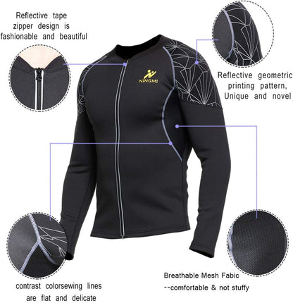 Sauna Suit for Men Sweat Jacket Long Sleeve Workout Sauna Shirts Zipper Neoprene Gym Slimming Top Body Shaper