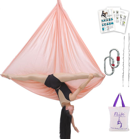 Aerial Silk Yoga Hammock and Swing for Inversion and Strength Training with Starter Hardware Kit