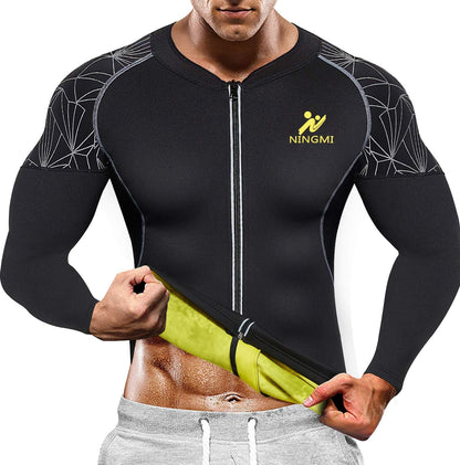 Sauna Suit for Men Sweat Jacket Long Sleeve Workout Sauna Shirts Zipper Neoprene Gym Slimming Top Body Shaper