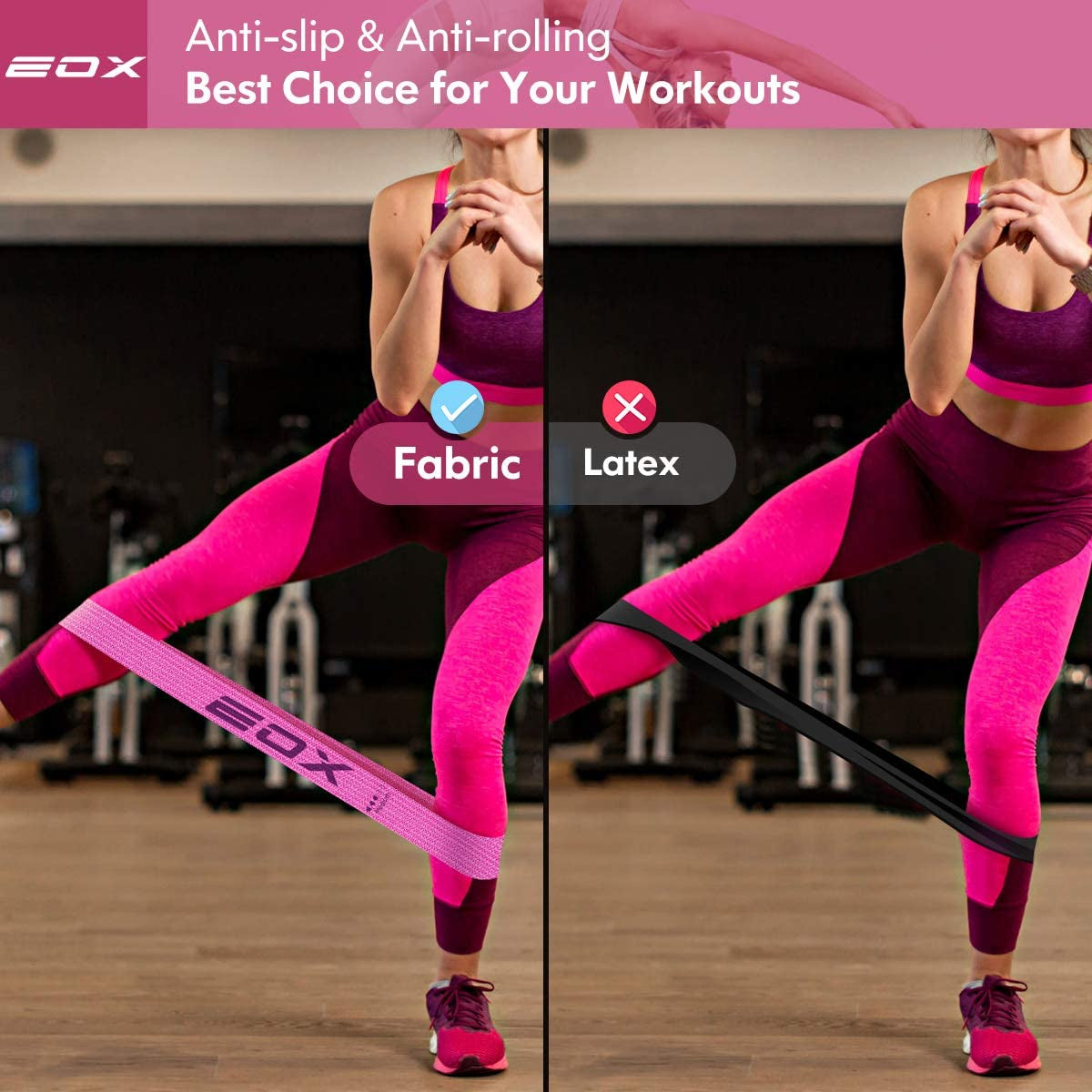 Premium Non-Slip Fabric Resistance Bands for Leg and Glute Training - 5 Levels of Resistance (Pink)