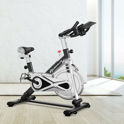 Stationary Silent Belt Adjustable Exercise Bike with Phone Holder and Electronic Display