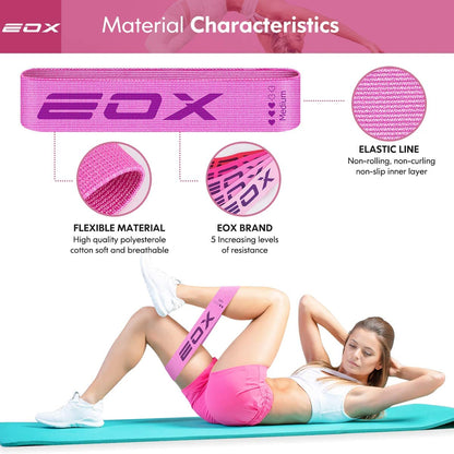 Premium Non-Slip Fabric Resistance Bands for Leg and Glute Training - 5 Levels of Resistance (Pink)