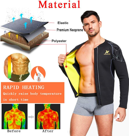 Sauna Suit for Men Sweat Jacket Long Sleeve Workout Sauna Shirts Zipper Neoprene Gym Slimming Top Body Shaper