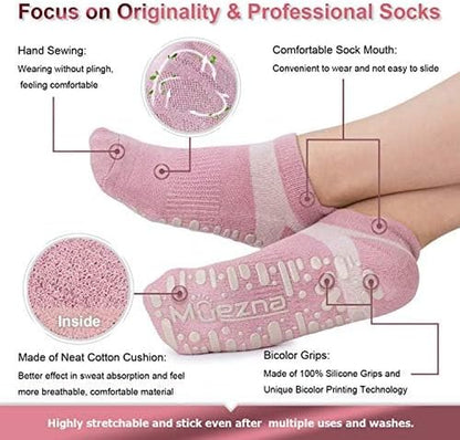 Women's Non-Slip Yoga Socks with Grips for Pilates, Barre, and Hospital Use, Sizes 5-10