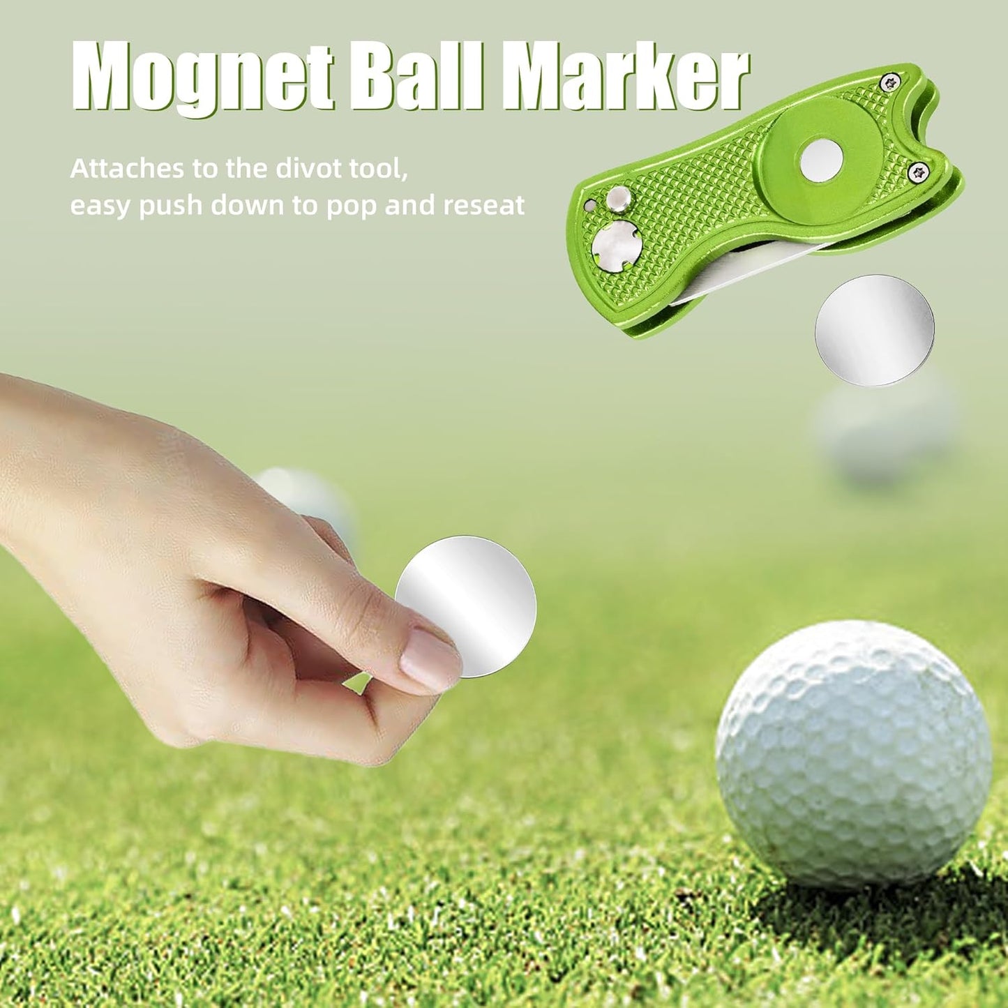 Premium All-Metal Foldable Golf Divot Repair Tool with Pop-Up Button and Magnetic Ball Marker, Available in 2-6 Packs